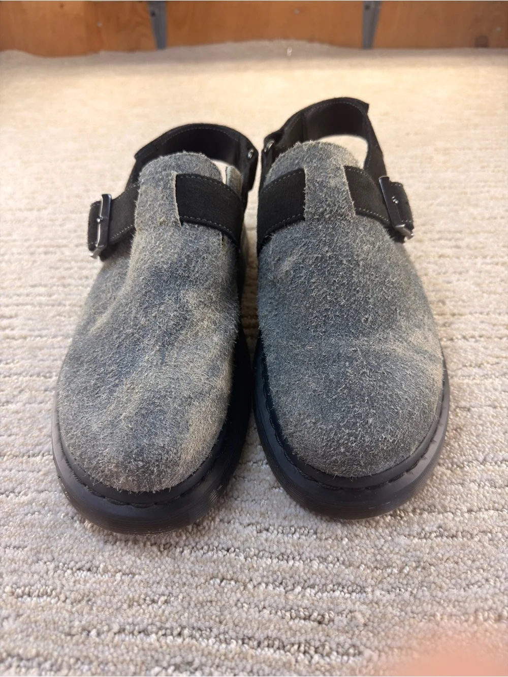 Rare Dr. Martens Jorge II Hairy Suede Slingback Mule Gray/Black Sandals